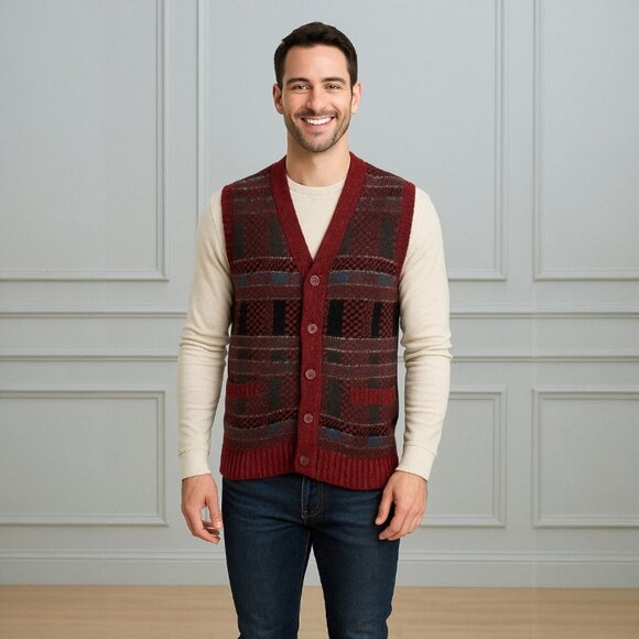 McGregor Wool Button Sweater Vest Red Plaid Grandpacore Vintage Heritage S - Picture 4 of 9